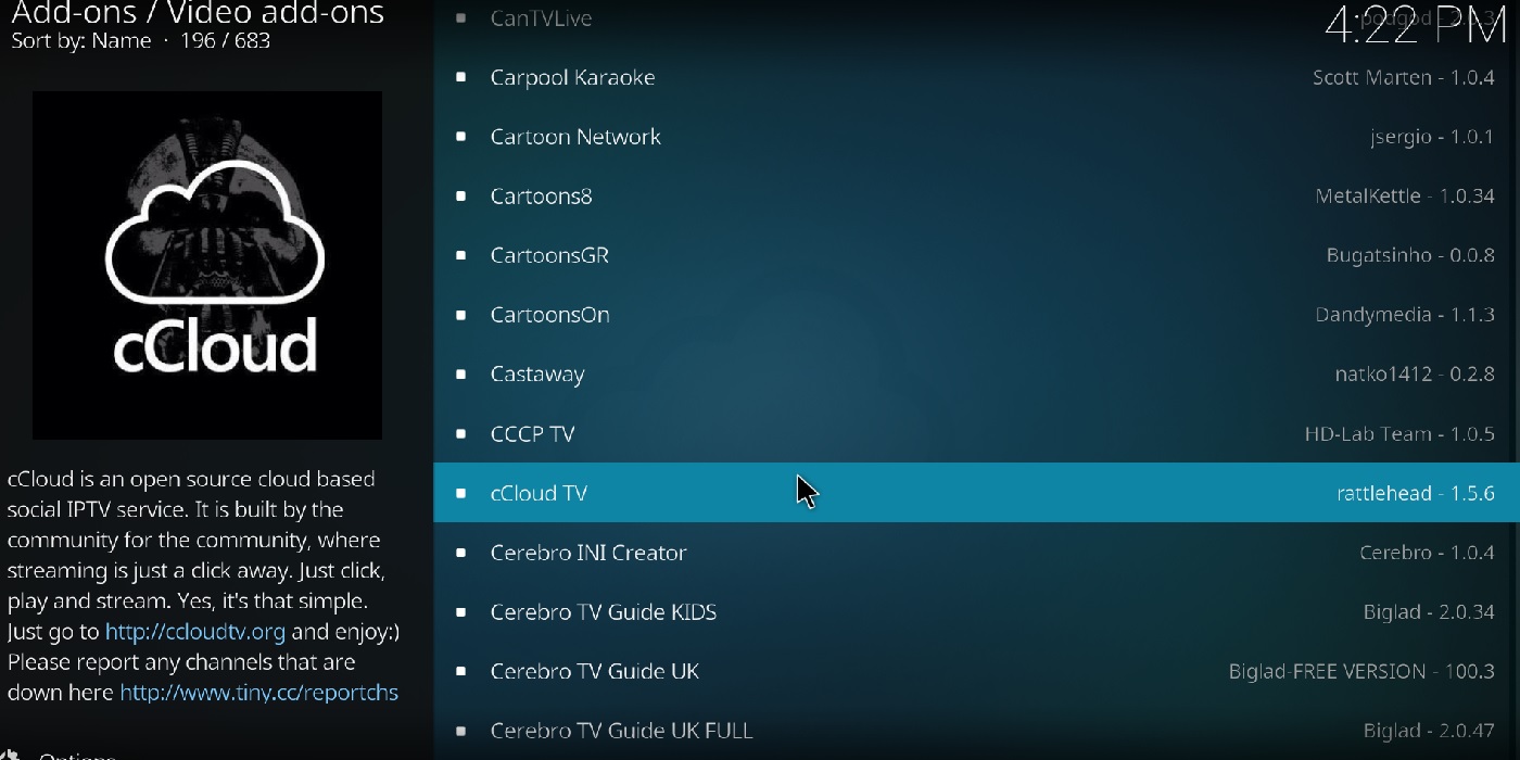 cCloud TV kodi addon