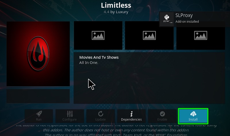 Limtless Kodi addon