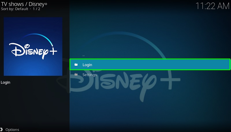 Log-in to the Disney Plus on kodi